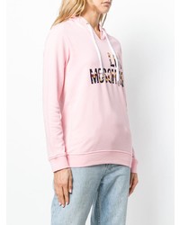 rosa bedruckter Pullover mit einer Kapuze von Love Moschino