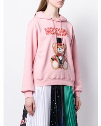 rosa bedruckter Pullover mit einer Kapuze von Moschino