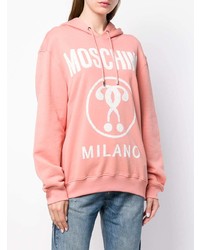 rosa bedruckter Pullover mit einer Kapuze von Moschino