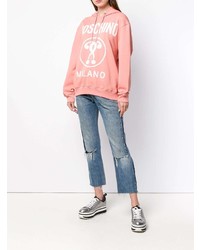 rosa bedruckter Pullover mit einer Kapuze von Moschino