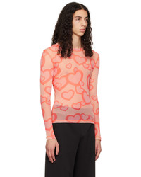 rosa bedrucktes Langarmshirt aus Netzstoff von JW Anderson