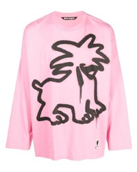 rosa bedrucktes Langarmshirt von Palm Angels