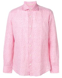 rosa bedrucktes Leinen Langarmhemd
