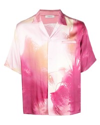 rosa bedrucktes Seide Kurzarmhemd von Laneus
