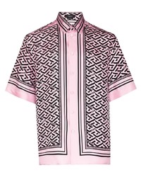 rosa bedrucktes Seide Kurzarmhemd von Versace