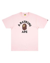 rosa bedrucktes T-Shirt mit einem Rundhalsausschnitt von A Bathing Ape