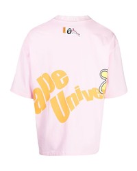 rosa bedrucktes T-Shirt mit einem Rundhalsausschnitt von AAPE BY A BATHING APE