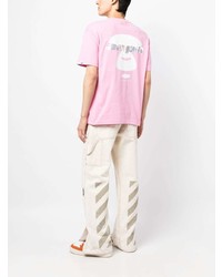 rosa bedrucktes T-Shirt mit einem Rundhalsausschnitt von AAPE BY A BATHING APE