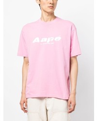 rosa bedrucktes T-Shirt mit einem Rundhalsausschnitt von AAPE BY A BATHING APE