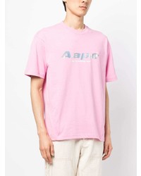 rosa bedrucktes T-Shirt mit einem Rundhalsausschnitt von AAPE BY A BATHING APE