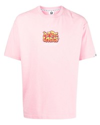 rosa bedrucktes T-Shirt mit einem Rundhalsausschnitt von AAPE BY A BATHING APE