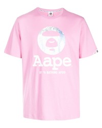 rosa bedrucktes T-Shirt mit einem Rundhalsausschnitt von AAPE BY A BATHING APE