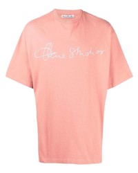 rosa bedrucktes T-Shirt mit einem Rundhalsausschnitt von Acne Studios