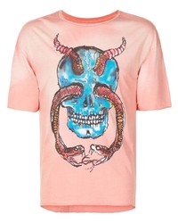 rosa bedrucktes T-Shirt mit einem Rundhalsausschnitt von Alchemist