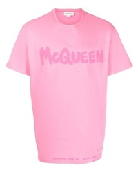 rosa bedrucktes T-Shirt mit einem Rundhalsausschnitt von Alexander McQueen
