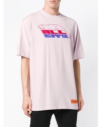 rosa bedrucktes T-Shirt mit einem Rundhalsausschnitt von Heron Preston