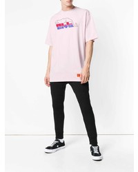 rosa bedrucktes T-Shirt mit einem Rundhalsausschnitt von Heron Preston