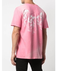 rosa bedrucktes T-Shirt mit einem Rundhalsausschnitt von DOMREBEL