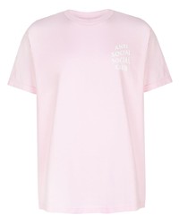 rosa bedrucktes T-Shirt mit einem Rundhalsausschnitt von Anti Social Social Club