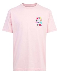 rosa bedrucktes T-Shirt mit einem Rundhalsausschnitt von Anti Social Social Club