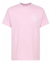 rosa bedrucktes T-Shirt mit einem Rundhalsausschnitt von Anti Social Social Club