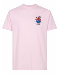 rosa bedrucktes T-Shirt mit einem Rundhalsausschnitt von Anti Social Social Club