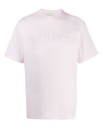 rosa bedrucktes T-Shirt mit einem Rundhalsausschnitt von Aries