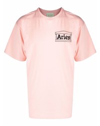 rosa bedrucktes T-Shirt mit einem Rundhalsausschnitt von Aries