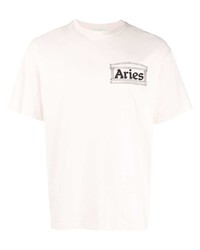rosa bedrucktes T-Shirt mit einem Rundhalsausschnitt von Aries