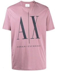rosa bedrucktes T-Shirt mit einem Rundhalsausschnitt von Armani Exchange