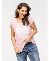 rosa bedrucktes T-Shirt mit einem Rundhalsausschnitt von B.C. BEST CONNECTIONS by Heine