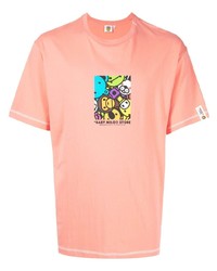 rosa bedrucktes T-Shirt mit einem Rundhalsausschnitt von *BABY MILO® STORE BY *A BATHING APE®