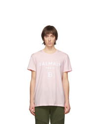 rosa bedrucktes T-Shirt mit einem Rundhalsausschnitt von Balmain