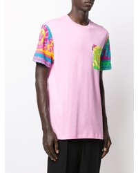 rosa bedrucktes T-Shirt mit einem Rundhalsausschnitt von Versace