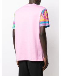 rosa bedrucktes T-Shirt mit einem Rundhalsausschnitt von Versace