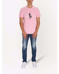 rosa bedrucktes T-Shirt mit einem Rundhalsausschnitt von Polo Ralph Lauren