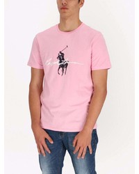 rosa bedrucktes T-Shirt mit einem Rundhalsausschnitt von Polo Ralph Lauren