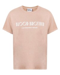 rosa bedrucktes T-Shirt mit einem Rundhalsausschnitt von Blood Brother