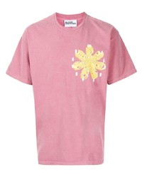 rosa bedrucktes T-Shirt mit einem Rundhalsausschnitt von Blood Brother