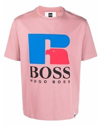 rosa bedrucktes T-Shirt mit einem Rundhalsausschnitt von BOSS HUGO BOSS