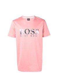 rosa bedrucktes T-Shirt mit einem Rundhalsausschnitt von BOSS HUGO BOSS