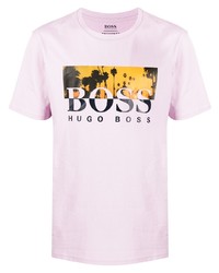 rosa bedrucktes T-Shirt mit einem Rundhalsausschnitt von BOSS