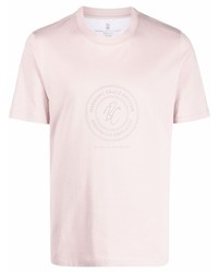rosa bedrucktes T-Shirt mit einem Rundhalsausschnitt von Brunello Cucinelli