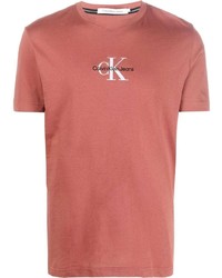 rosa bedrucktes T-Shirt mit einem Rundhalsausschnitt von Calvin Klein Jeans