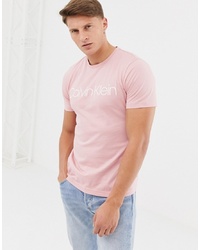 rosa bedrucktes T-Shirt mit einem Rundhalsausschnitt von Calvin Klein