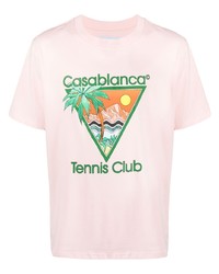 rosa bedrucktes T-Shirt mit einem Rundhalsausschnitt von Casablanca