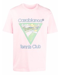 rosa bedrucktes T-Shirt mit einem Rundhalsausschnitt von Casablanca