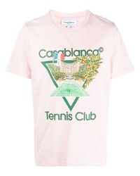 rosa bedrucktes T-Shirt mit einem Rundhalsausschnitt von Casablanca