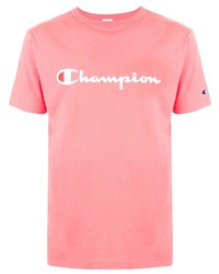 rosa bedrucktes T-Shirt mit einem Rundhalsausschnitt von Champion