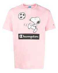 rosa bedrucktes T-Shirt mit einem Rundhalsausschnitt von Champion